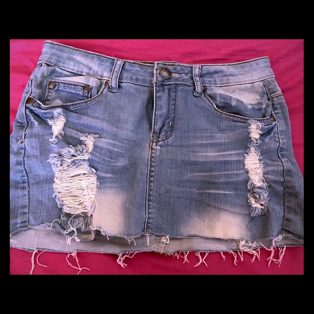 Distressed Denim Mini Skirt
